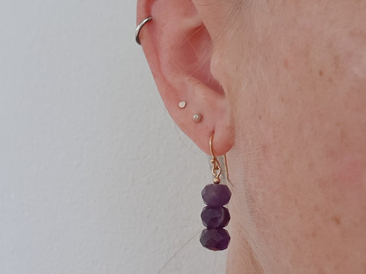 Gold filled Triple Amethyst Earrings