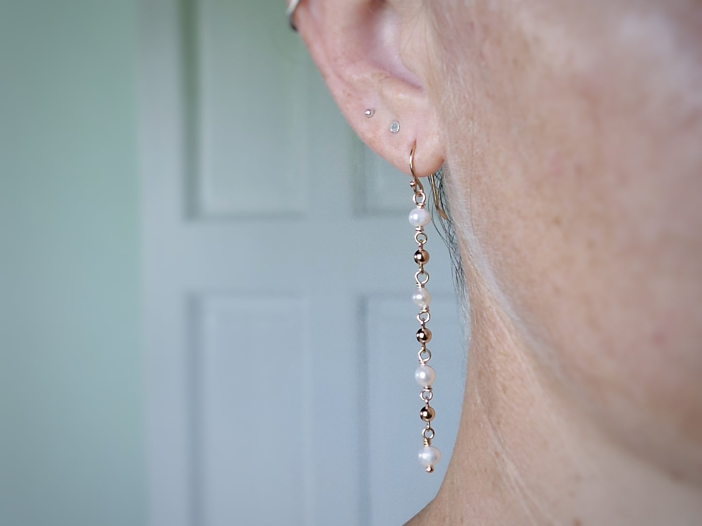 White Pearl & Ball Earrings