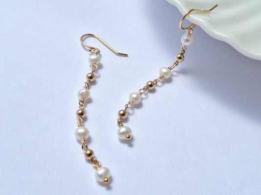 White Pearl & Ball Earrings