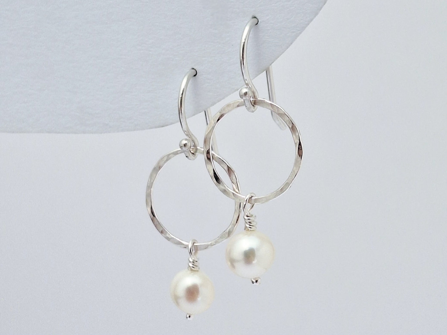 Hammered Circles with Pearl Earrings