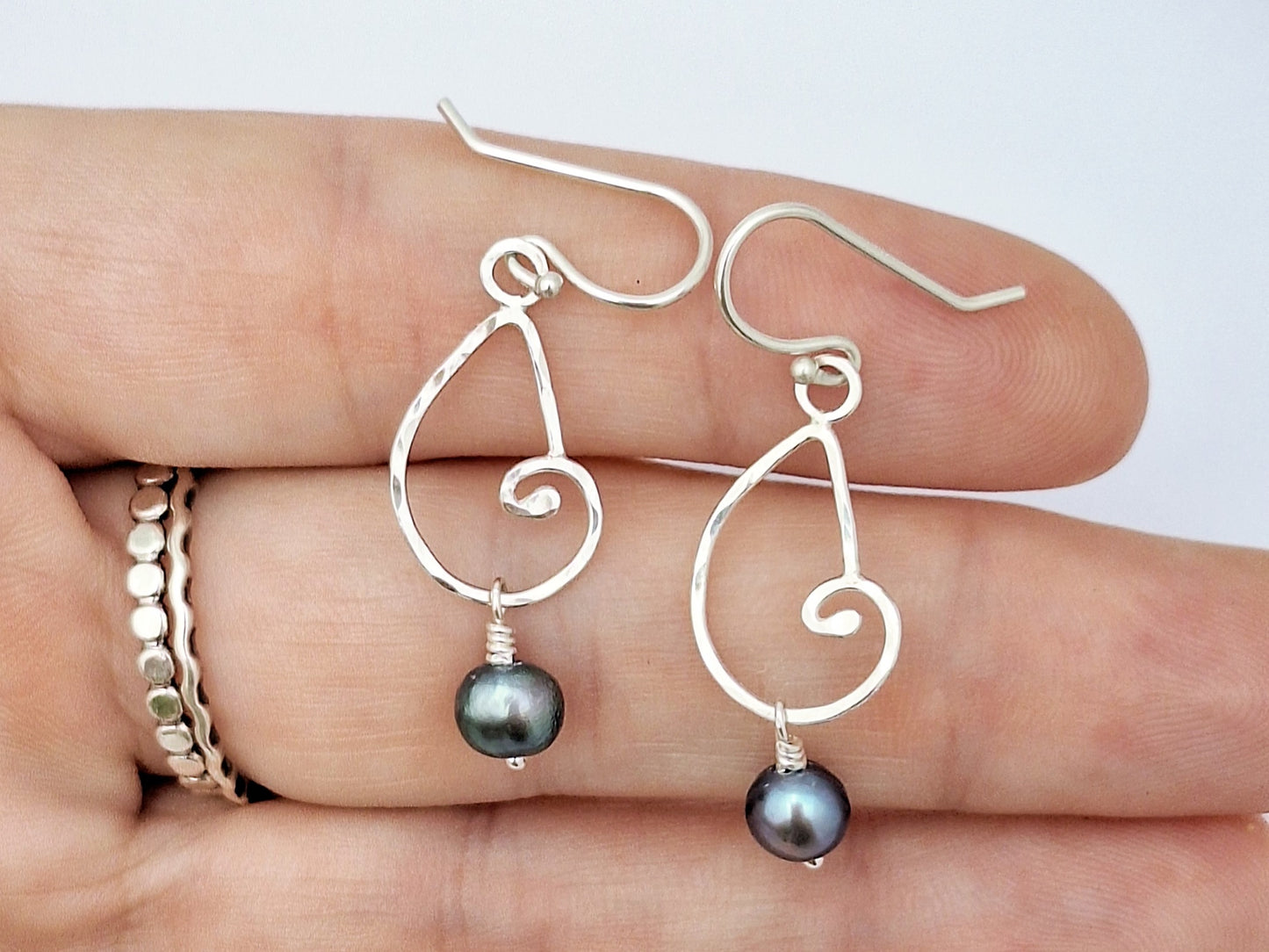 Hammered Shells with Blue Pearl Earrings