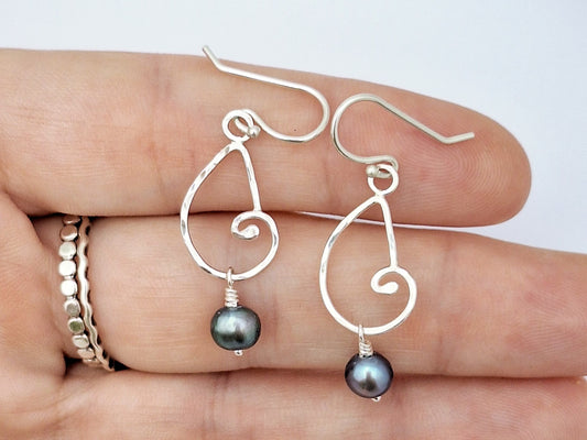 Hammered Shells with Blue Pearl Earrings