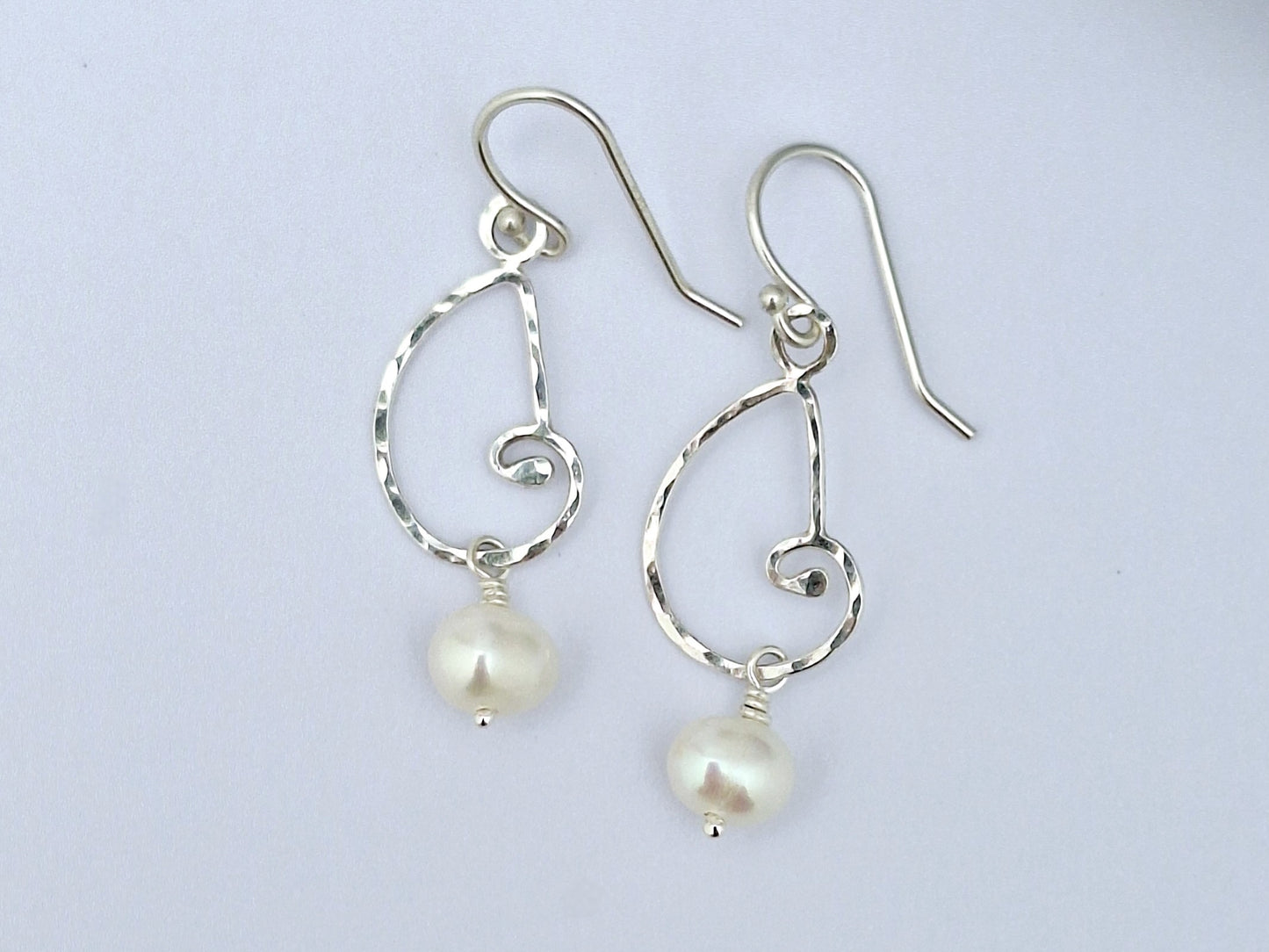Hammered Shells with White Pearl Earrings