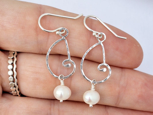 Hammered Shells with White Pearl Earrings