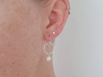 Hammered Circles with Pearl Earrings
