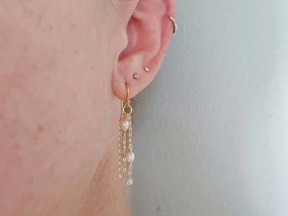 Gold filled Pearl and Chain Earrings