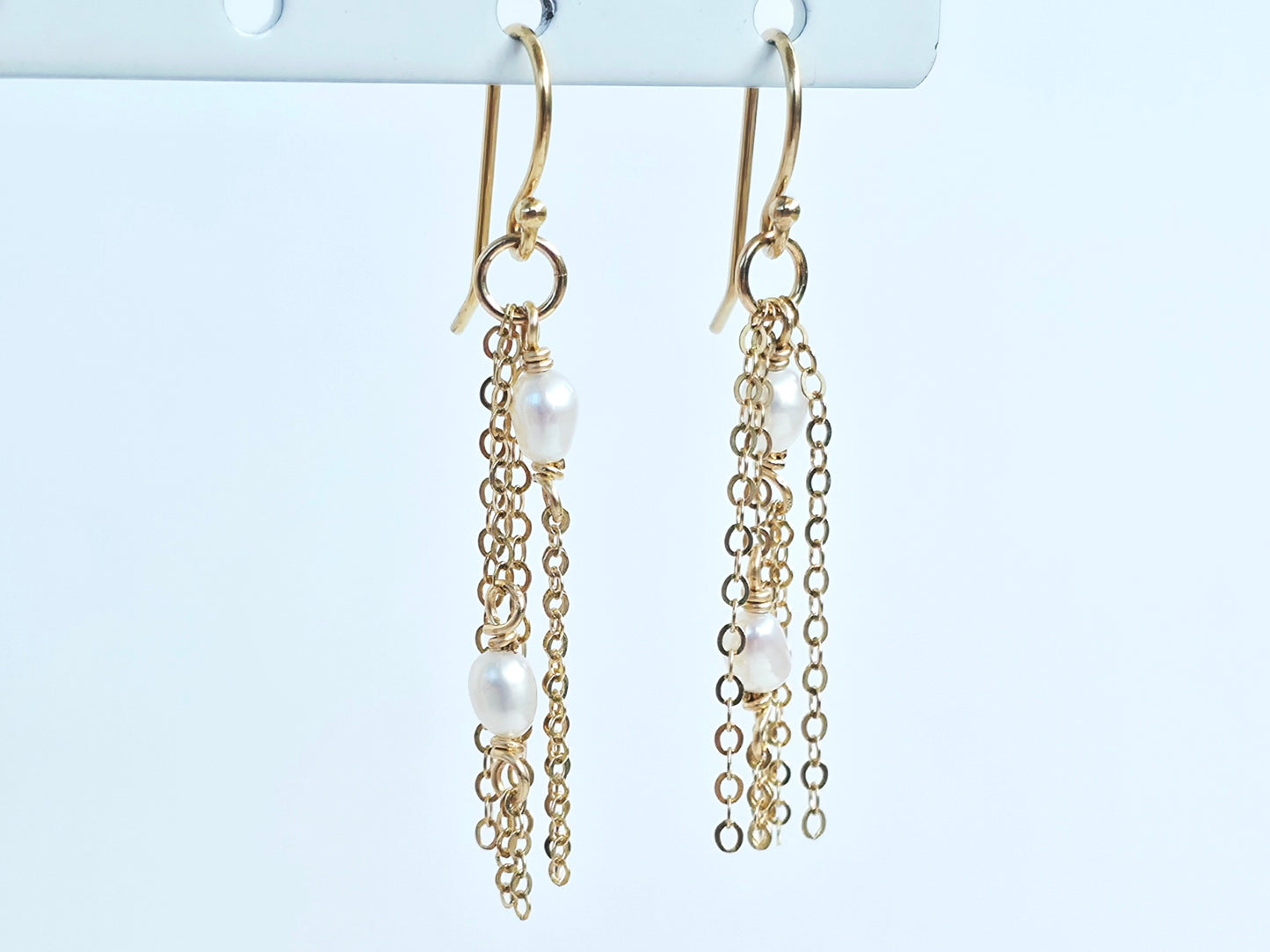 Gold filled Pearl and Chain Earrings
