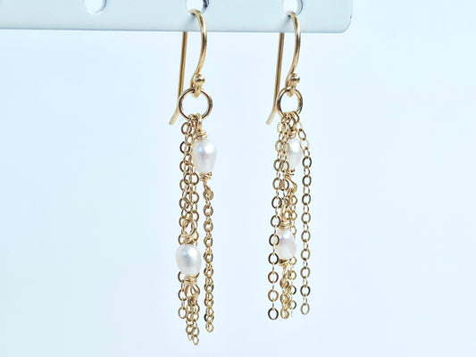 Gold filled Pearl and Chain Earrings