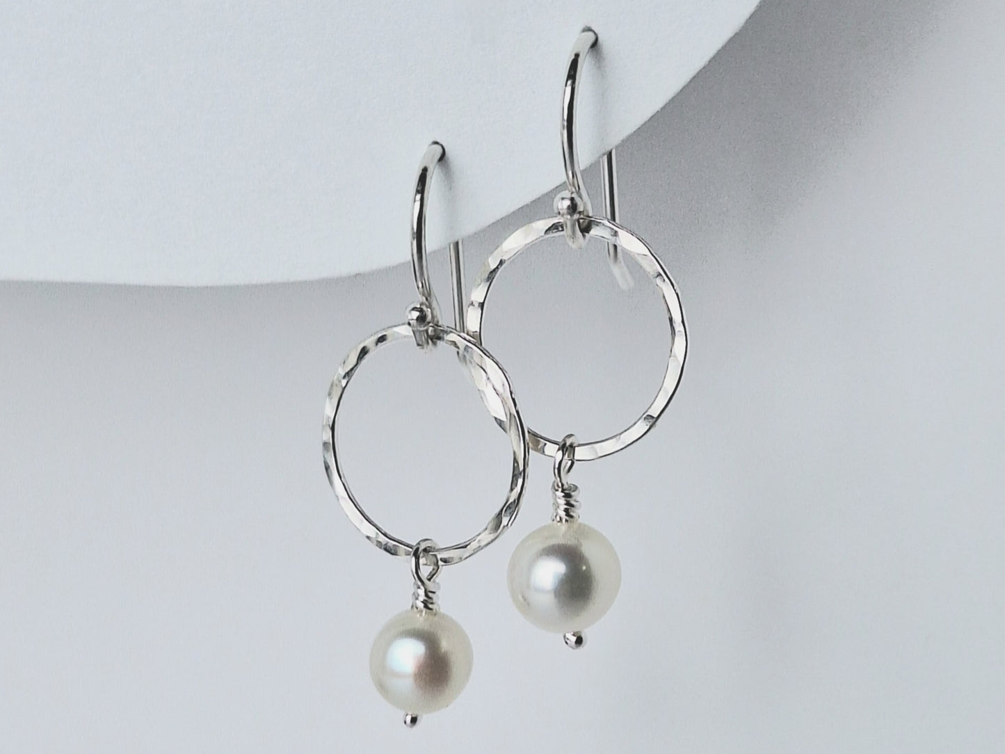 Hammered Circles with Pearl Earrings