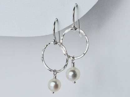 Hammered Circles with Pearl Earrings