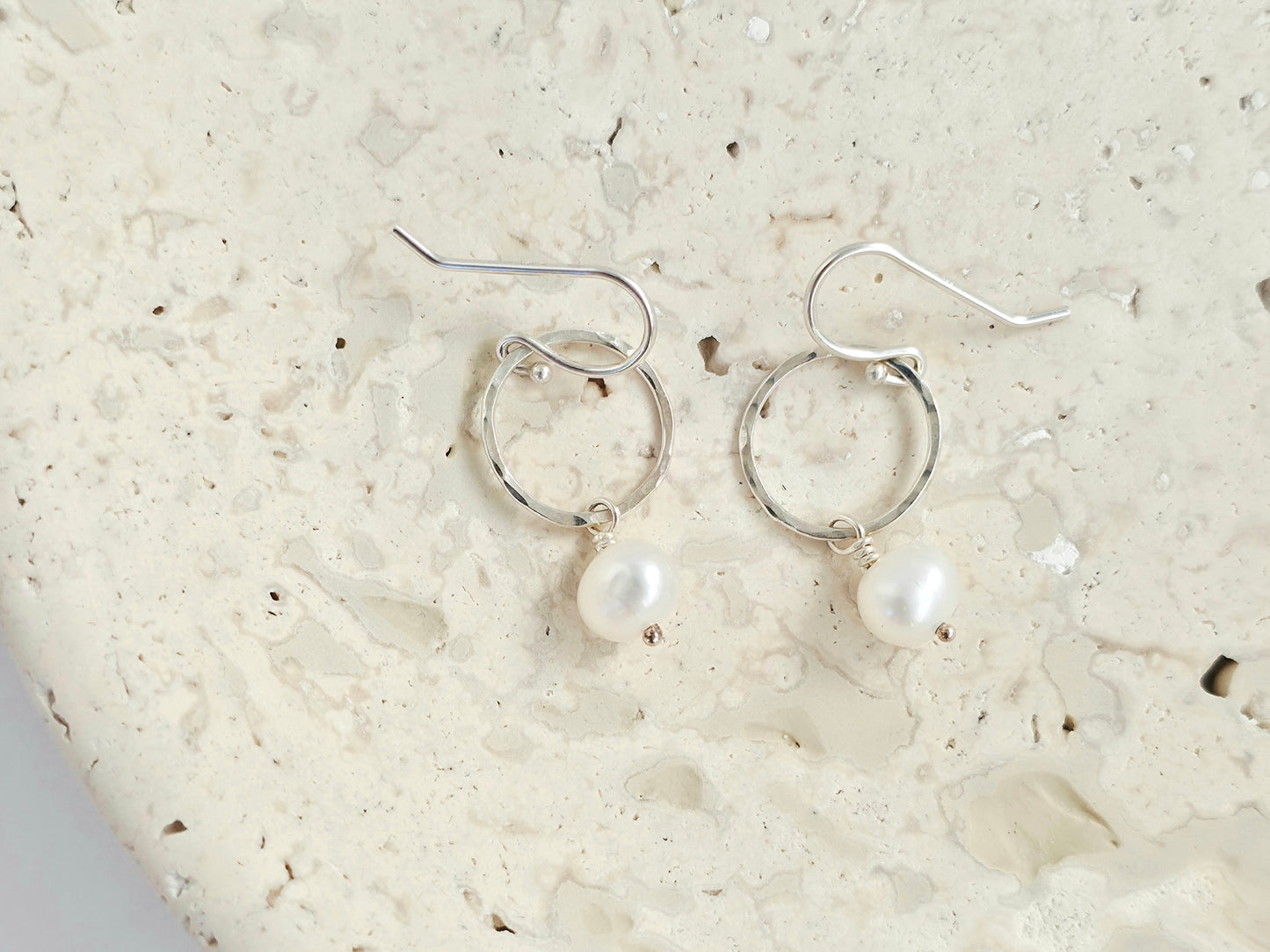 Hammered Circles with Pearl Earrings