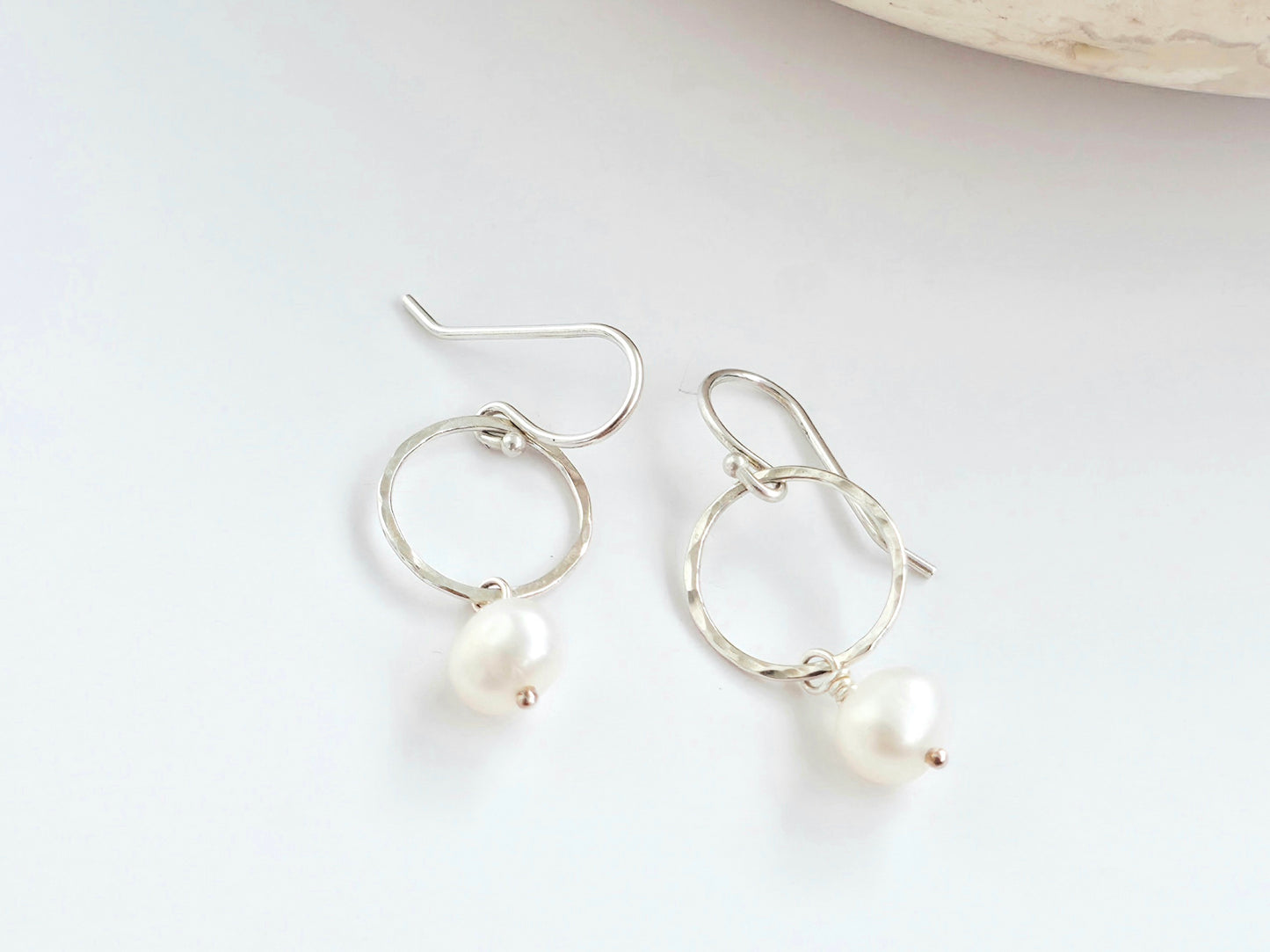 Hammered Circles with Pearl Earrings