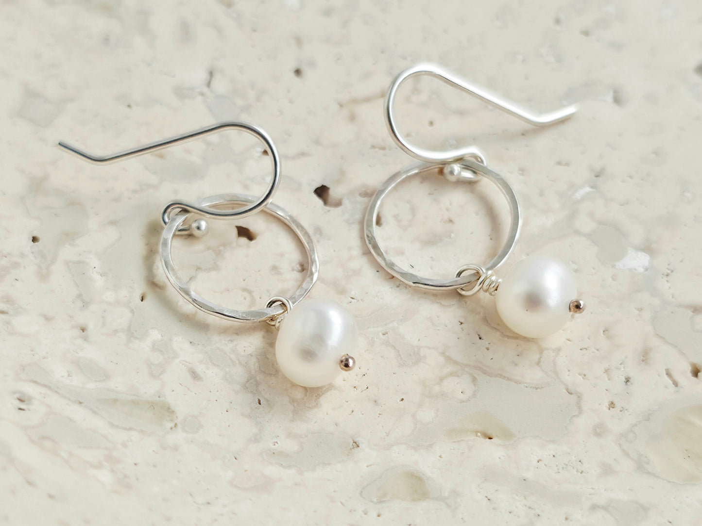 Hammered Circles with Pearl Earrings