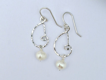 Hammered Shells with White Pearl Earrings