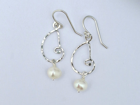 Hammered Shells with White Pearl Earrings